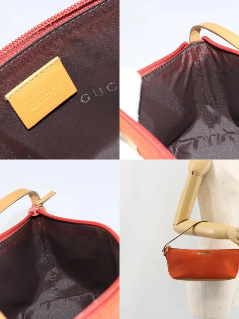 GUCCI Hand Bag Suede Orange Gold 039 1103 Auth BA13451